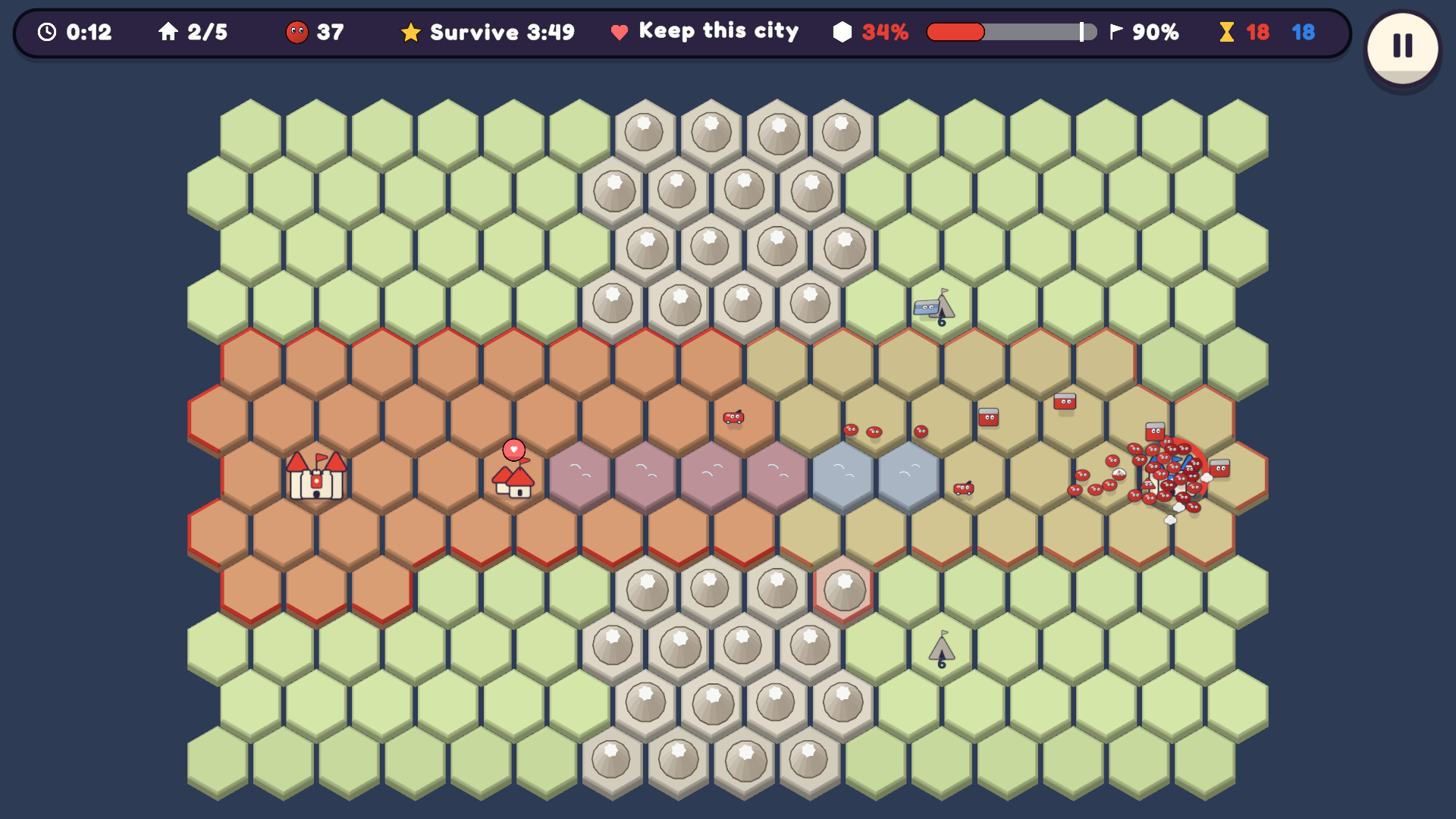 A campaign level with a mission shown in the top bar.