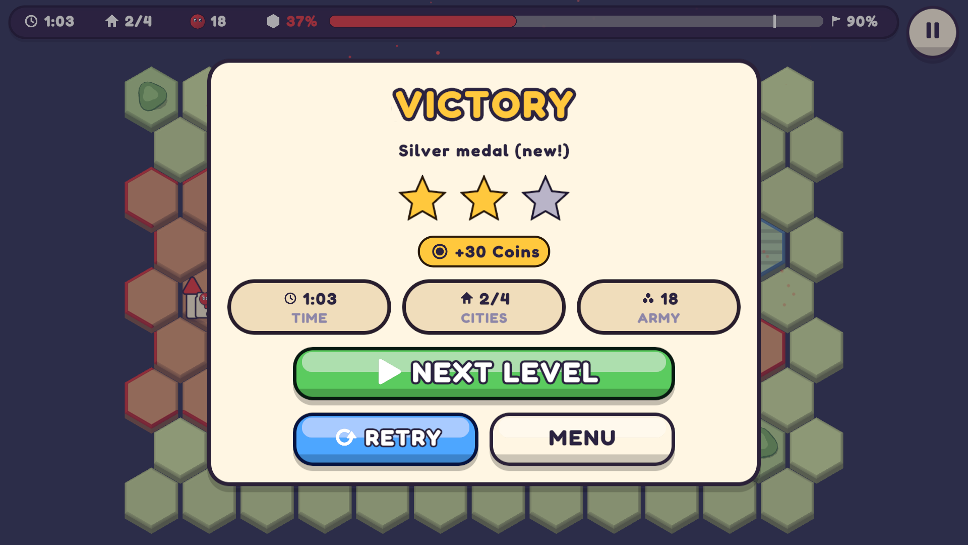 The victory screen after a won battle.